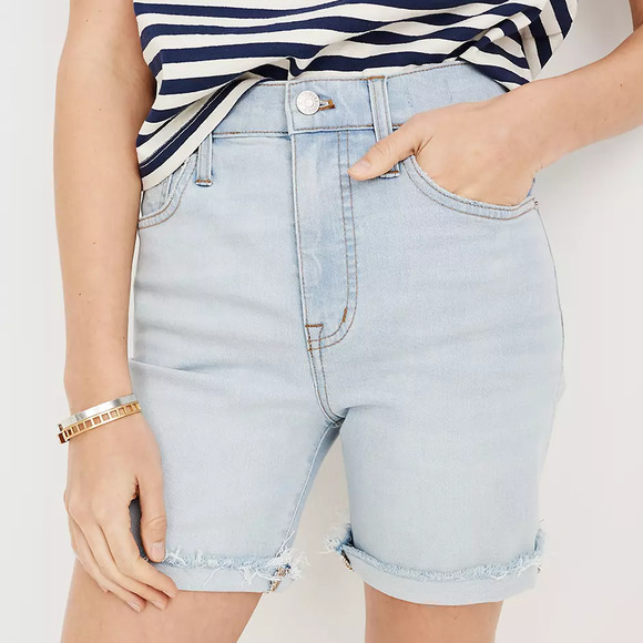 Madewell Denim Shorts 25 Light Blue High Rise Mid Length Jean Cutoff Adeline - Picture 1 of 13